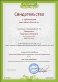 Свидетельство о публикации на сайте Infourok.ru методической разработки Презентация деловой игры по математике "Проценты в современной жизни"